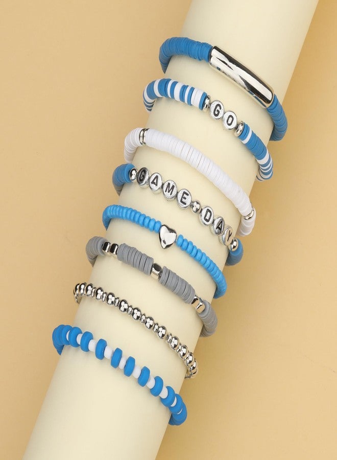 Sanyaa Silver Blue Game Day Football Bracelets (Blue+Silver) - Image 2
